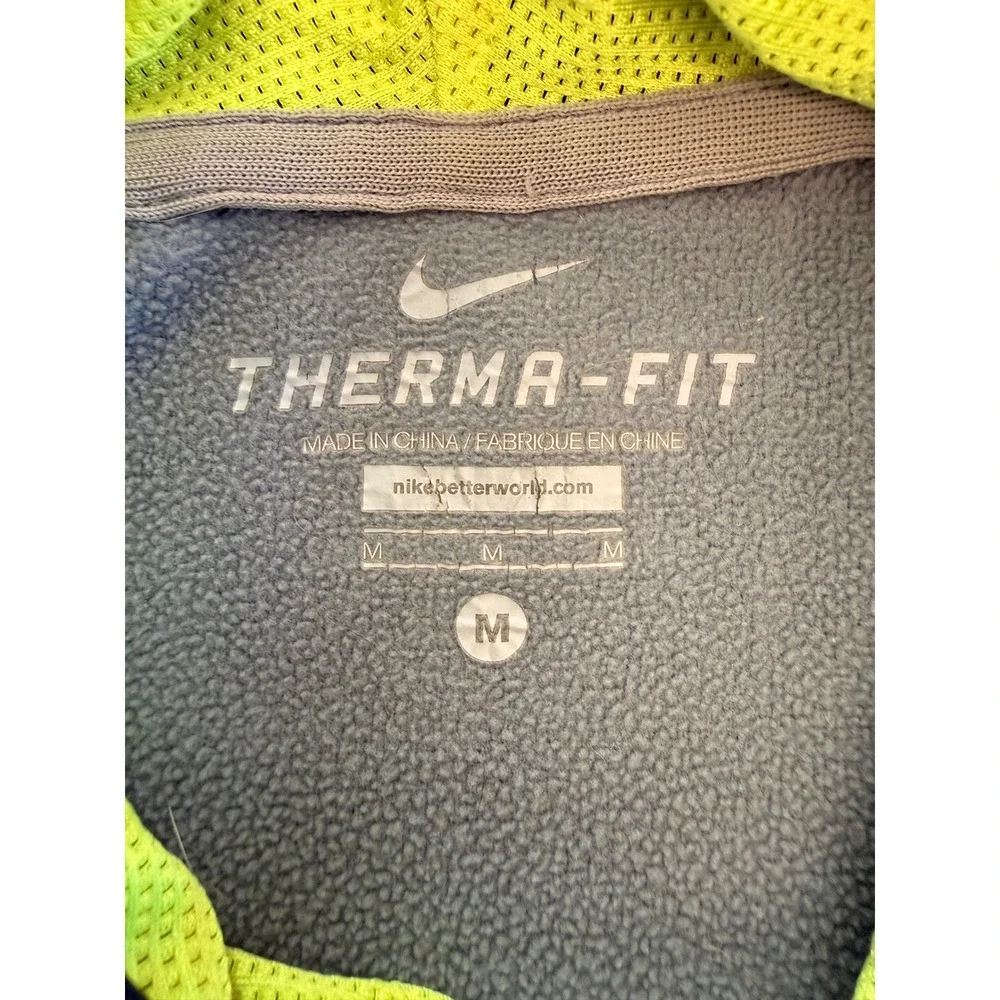 Nike Hoodie Women Medium Grey Black Neon Yellow Good Therma-FIT Pullover